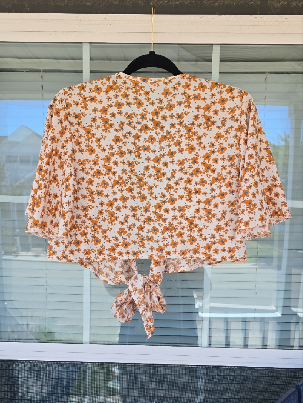 SHEIN Orange Floral Tie-Front Crop Top - M - Picture 2 of 6